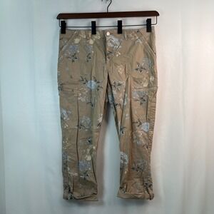 Democracy Floral Print Flex Cargo Capri Pants Womens‎ Sz 14 Boho Prairie Peasant
